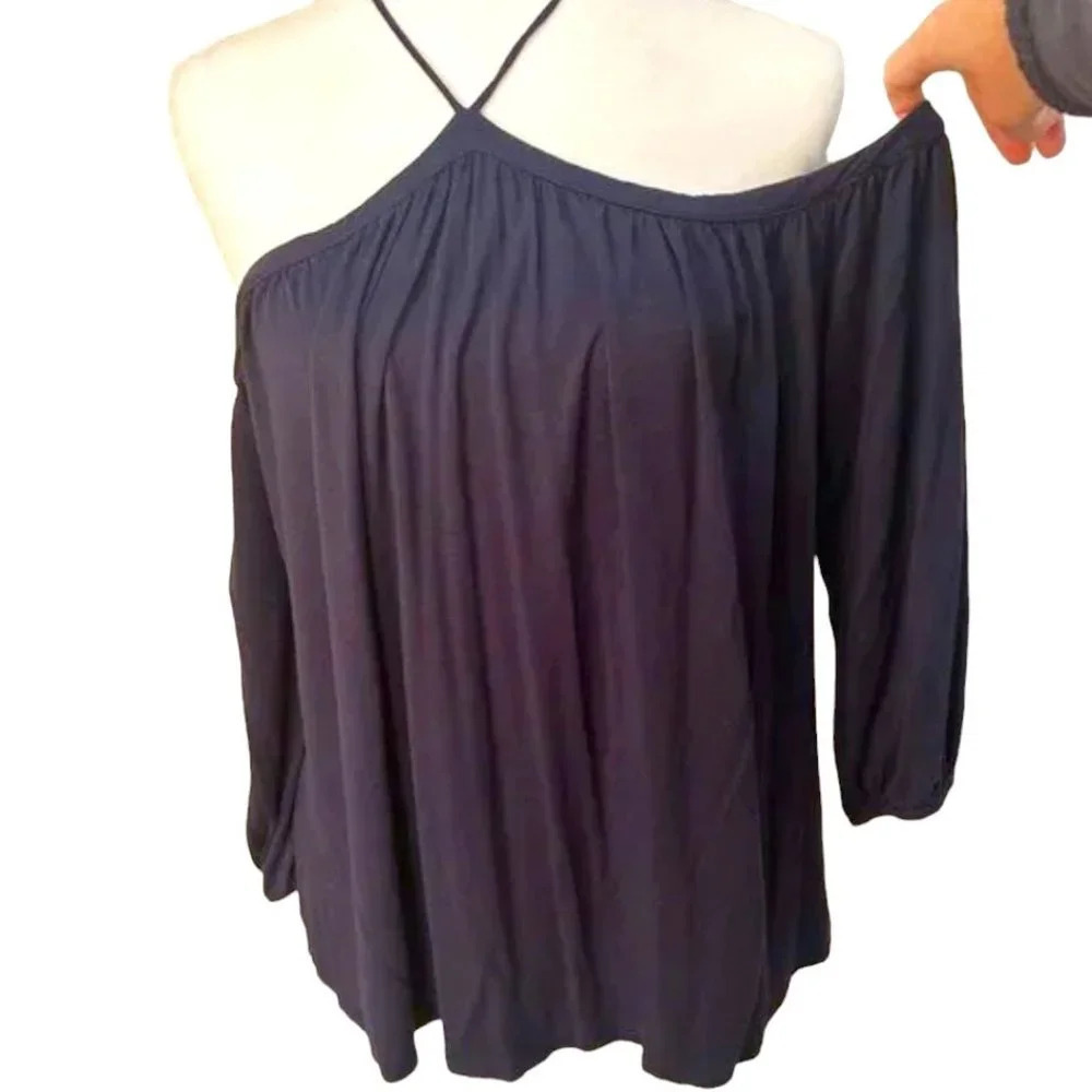 Navy ELLA MOSS Off Shoulder Balloon Sleeve T Shirt - size medium